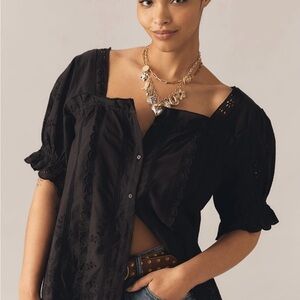 Anthropologie Puff Sleeve Eyelet Top